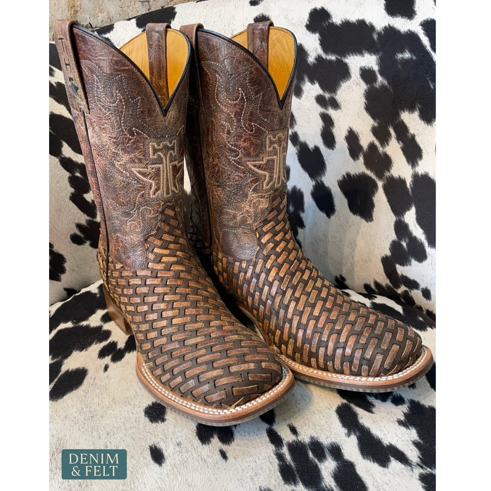 Tin Haul Mens Brown Lacer Woven Cowboy Boots Ride Em Cowboy X-Ray Sole 10 EE